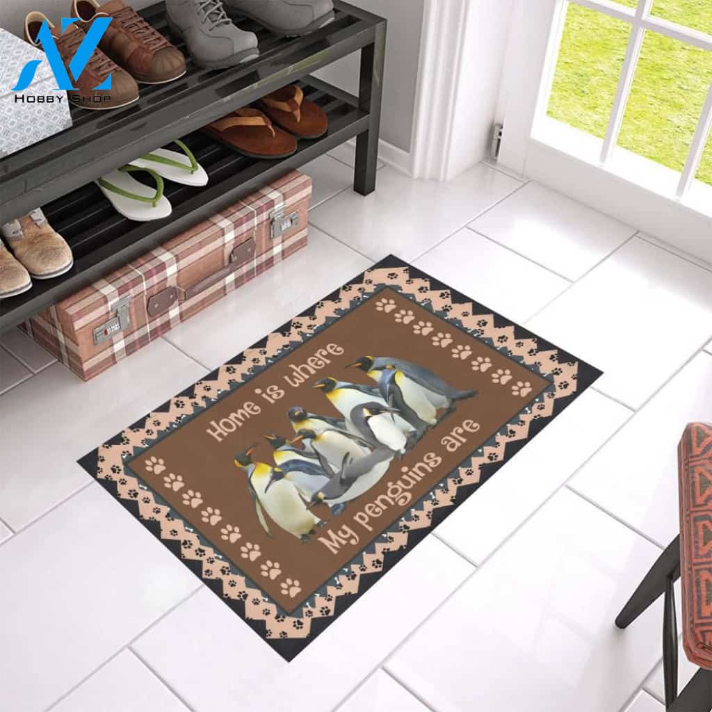 Home Is Where My Penguins Are Printed Doormat Home Decor