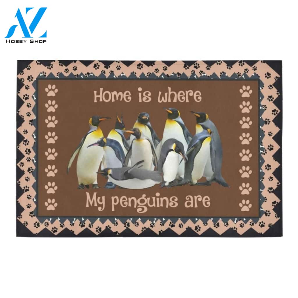 Home Is Where My Penguins Are Printed Doormat Home Decor