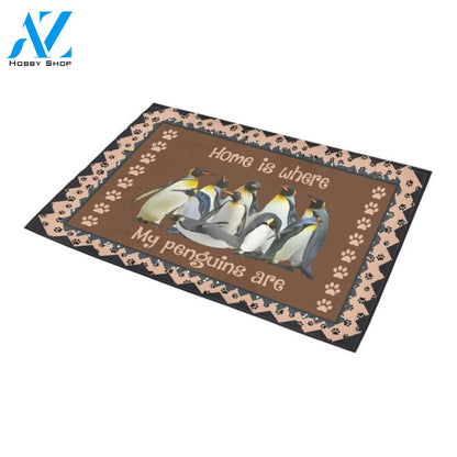 Home Is Where My Penguins Are Printed Doormat Home Decor
