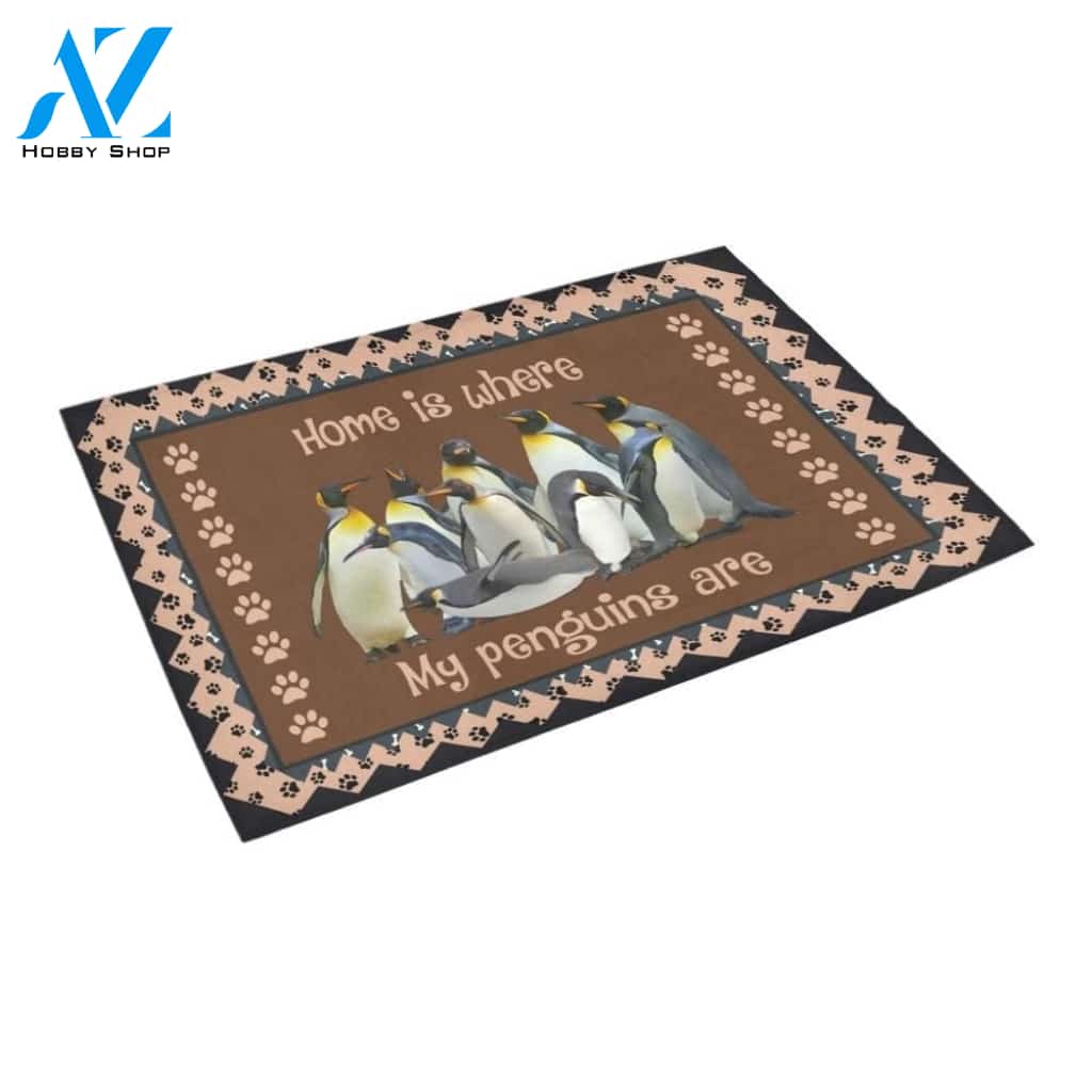 Home Is Where My Penguins Are Printed Doormat Home Decor