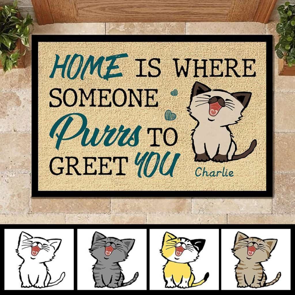 Home Is Where Someone Purrs To Greet You - Cat Lovers Personalized Doormat Door