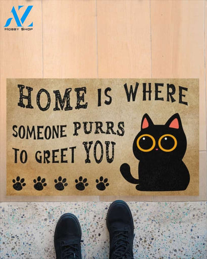 Home Is Where Someone Purrs To Greet You Doormat Welcome Mat Housewarming Gift Home Decor Funny Doormat Best Gift Idea For Cat Lovers