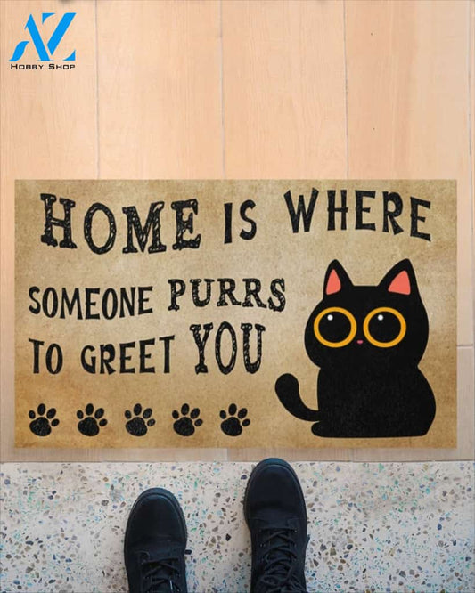 Home Is Where Someone Purrs To Greet You Doormat Welcome Mat Housewarming Gift Home Decor Funny Doormat Best Gift Idea For Cat Lovers