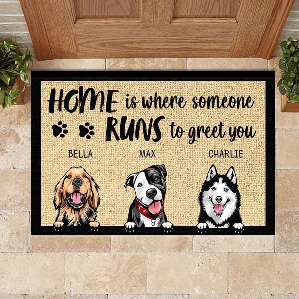 Home Is Where Someone Runs - Personalized Doormat Door