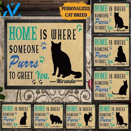 Home Is Where Someone Runs To Greet You Doormat, Personalized Cat Welcome Mat, Custom Cat Doormat, Porch Decor, Closing Gift New Home