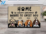 Home Is Where Someone Woofs To Greet You Personalized Doormat | Welcome Mat | House Warming Gift
