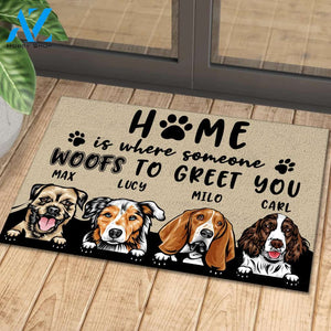 Home Is Where Someone Woofs To Greet You Personalized Doormat | Welcome Mat | House Warming Gift