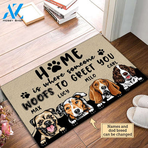Home Is Where Someone Woofs To Greet You Personalized Doormat | Welcome Mat | House Warming Gift