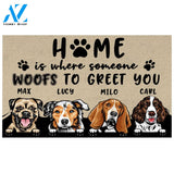 Home Is Where Someone Woofs To Greet You Personalized Doormat | Welcome Mat | House Warming Gift
