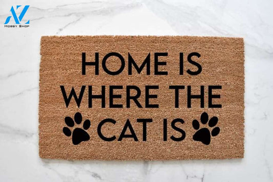 Home Is Where The Cat Is Doormat, Cat Doormat, Cat Lover Gift, Cute Doormat, Welcome Mat, Funny Doormat, Porch Decor, Outdoor Rug, Doormat