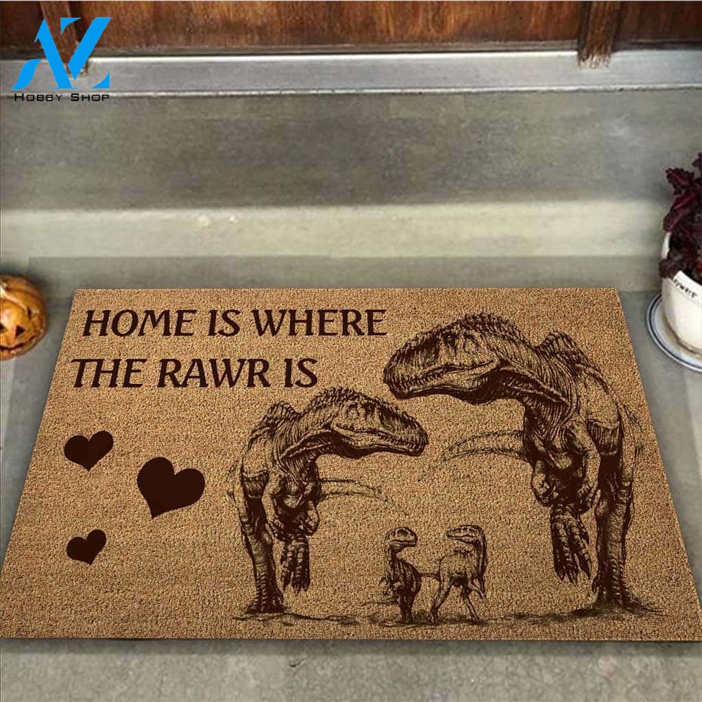 Home is where the rawr is dinosaur doormat