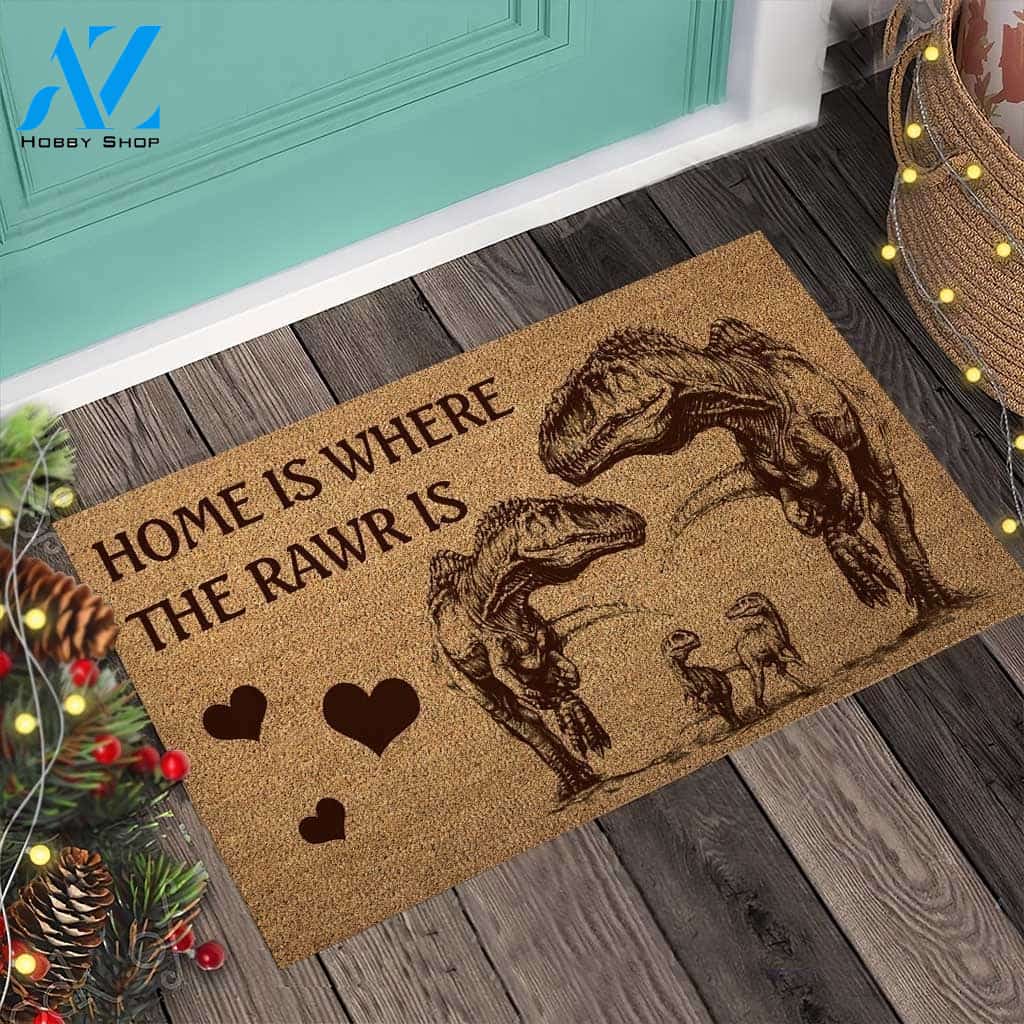 Home is where the rawr is dinosaur doormat