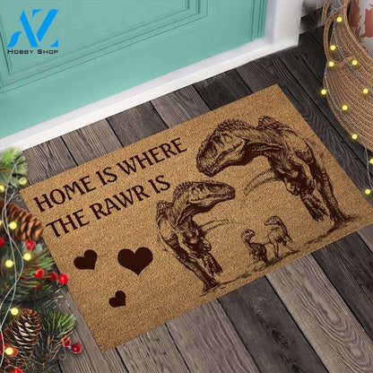 Home is where the rawr is dinosaur doormat