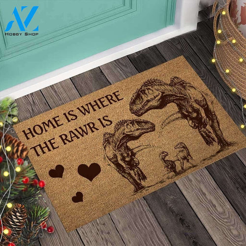 Home is where the rawr is dinosaur doormat