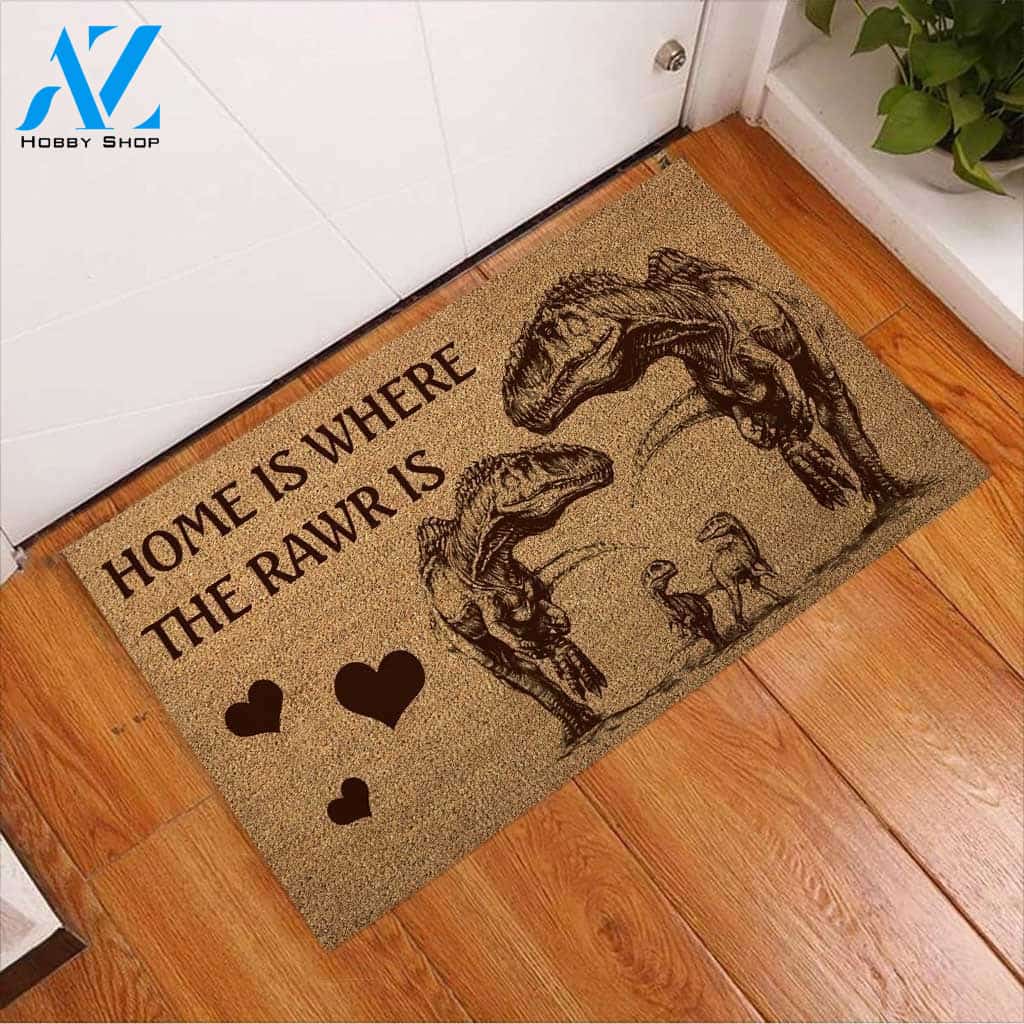 Home is where the rawr is dinosaur doormat