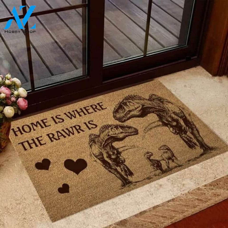 Home Is Where The Rawr Is Dinosaur Doormat | Welcome Mat | House Warming Gift