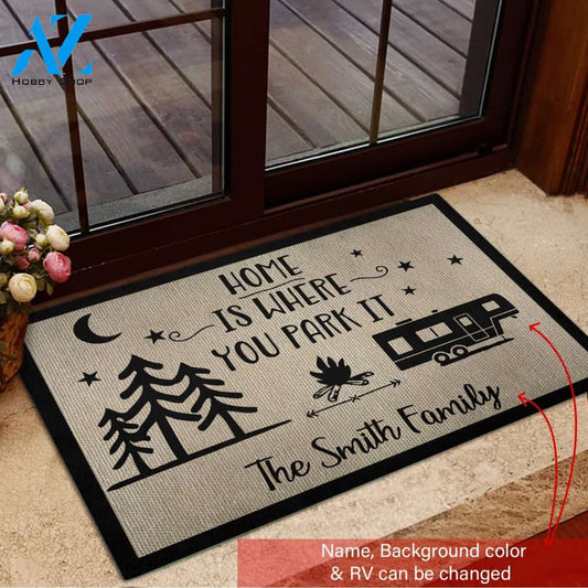 Home Is Where You Park It Customizable Camping Rubber Base Doormat