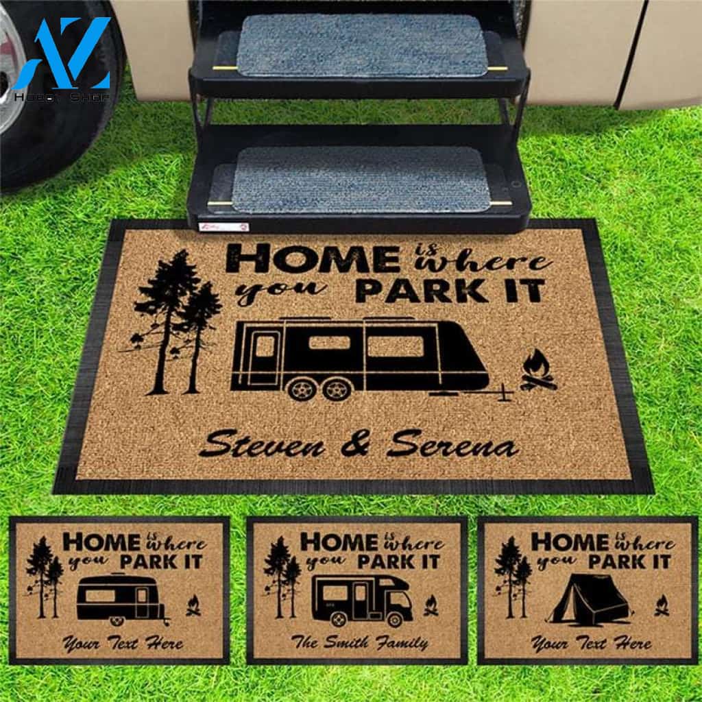 Home is Where You Park It Doormat, Personalized Welcome Mat, Custom Welcome Mat, Custom Camping Welcome Doormat, Camper Doormat Gift