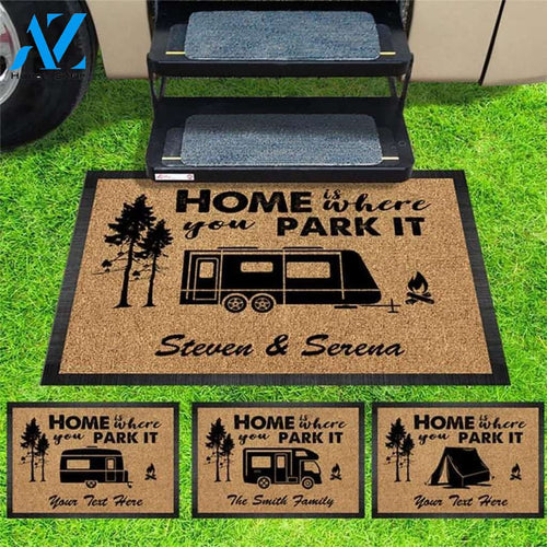 Home is Where You Park It Doormat, Personalized Welcome Mat, Custom Welcome Mat, Custom Camping Welcome Doormat, Camper Doormat Gift