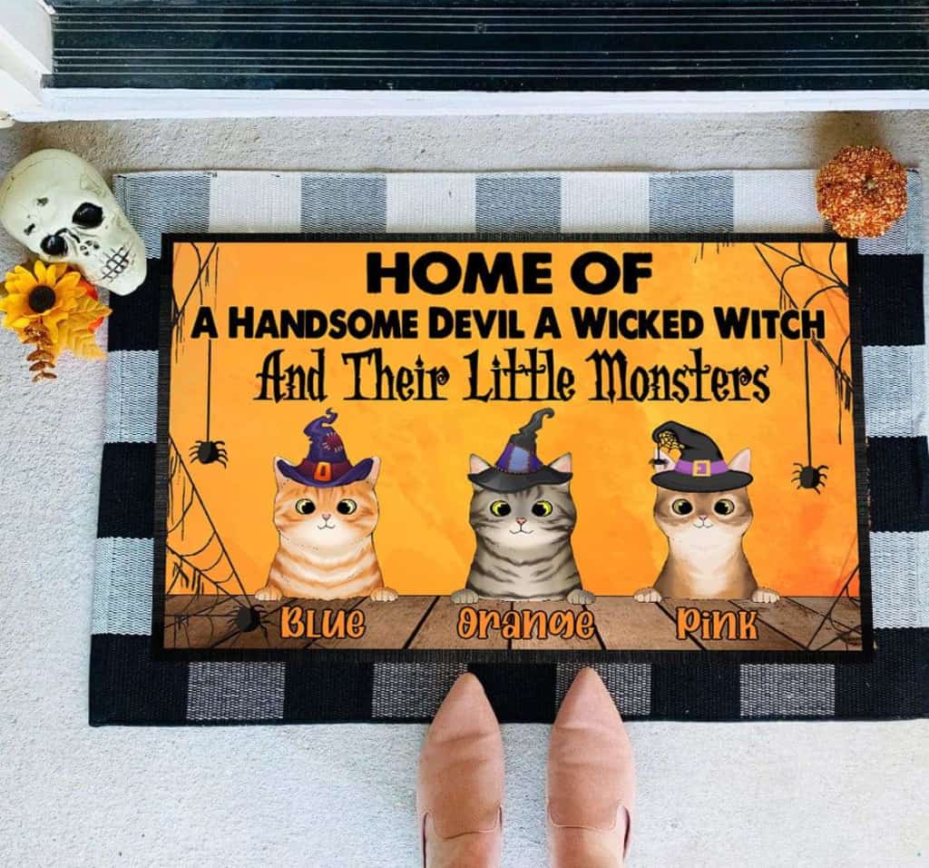 Home Of A Handsome Devil A Wicked Witch Cat Doormat, Cat Lover Gift