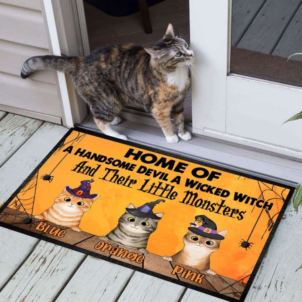 Home Of A Handsome Devil A Wicked Witch Cat Doormat, Cat Lover Gift