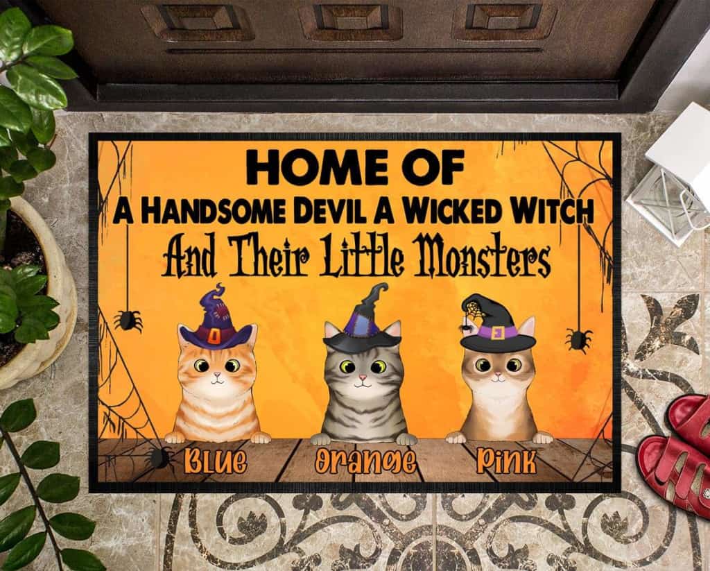 Home Of A Handsome Devil A Wicked Witch Cat Doormat, Cat Lover Gift