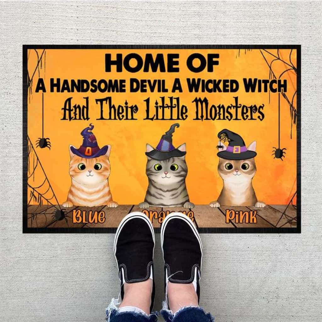 Home Of A Handsome Devil A Wicked Witch Cat Doormat, Cat Lover Gift