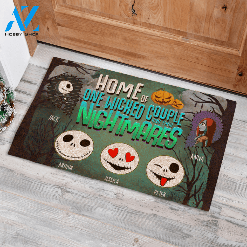 Home of One Wicked Couple And Their Nightmares Personalized Halloween Doormat For Halloween Lover AP01