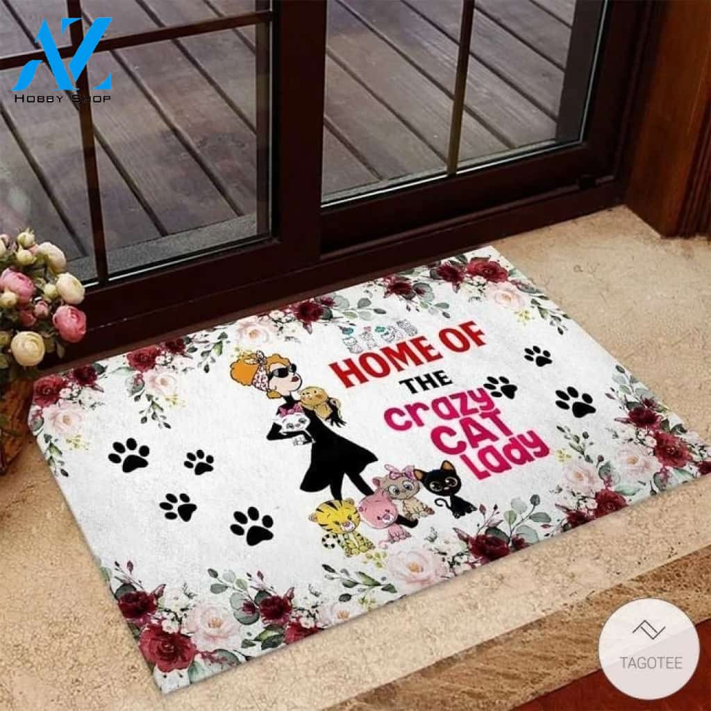 Home of the crazy cat lady Cat Doormat