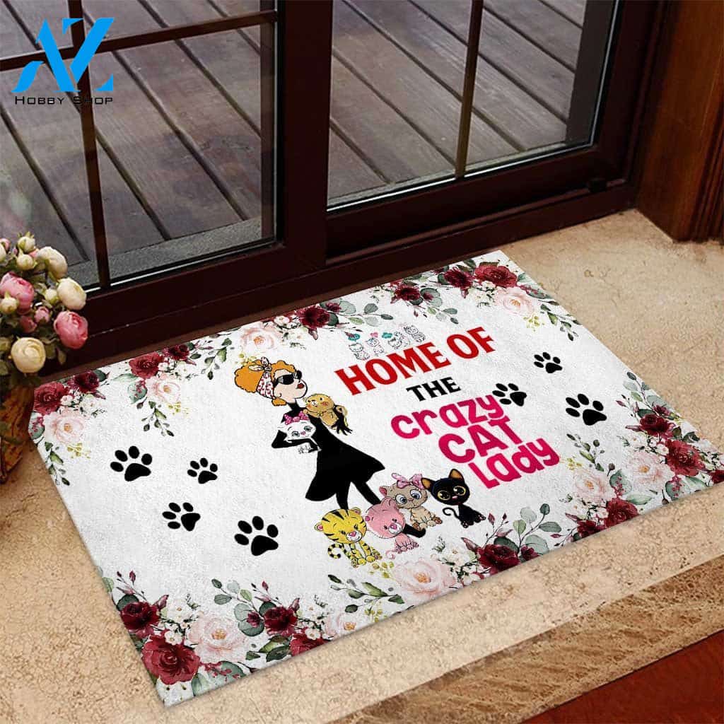 Home of the crazy cat lady Cat Doormat | Welcome Mat | House Warming Gift