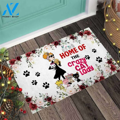 Home Of The Crazy Cat Lady Easy Clean Welcome DoorMat | Felt And Rubber | 40x60 cm | 45x75 cm | 60x90 cm | Colorful | DO1092