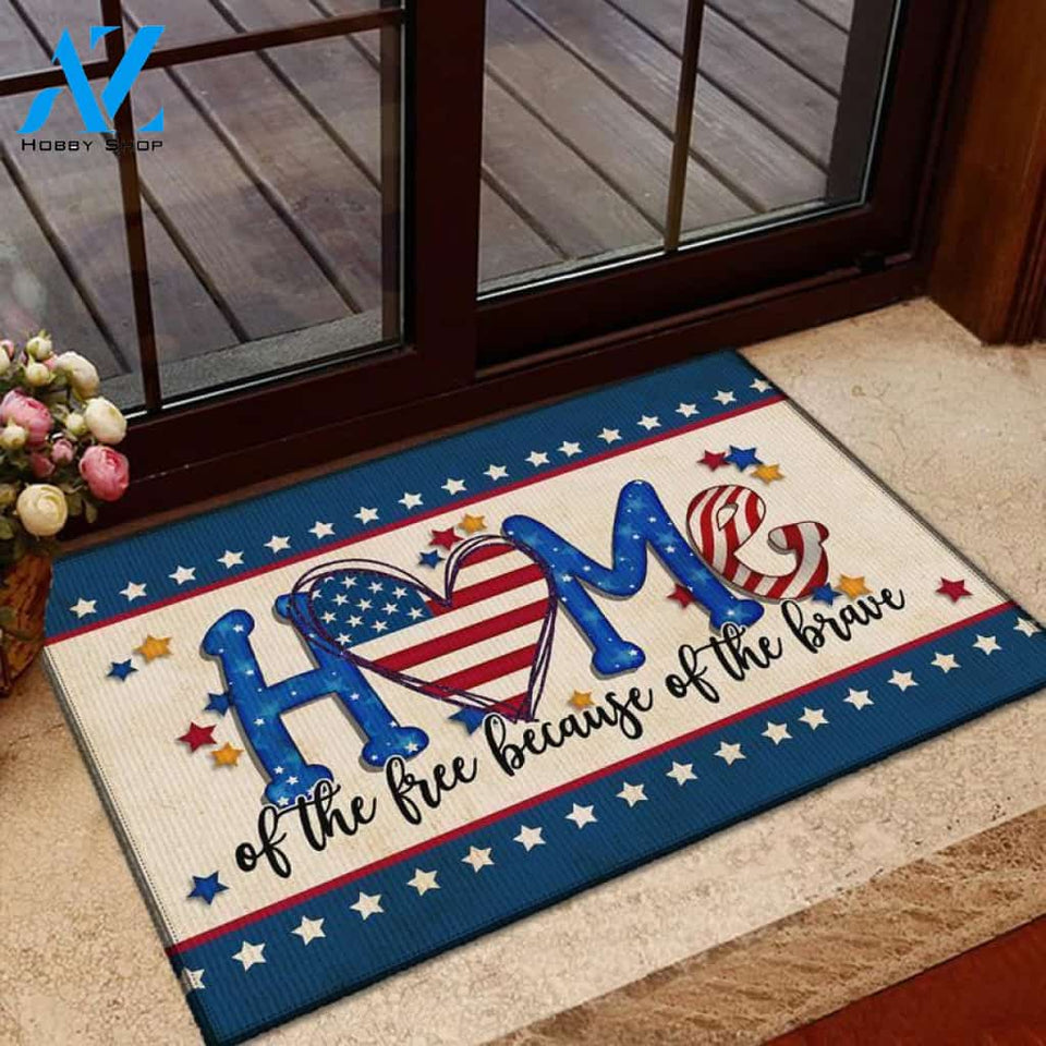 Home Of The Free Because Of The Brave 4th Of July Easy Clean Welcome DoorMat | Felt And Rubber | DO3385