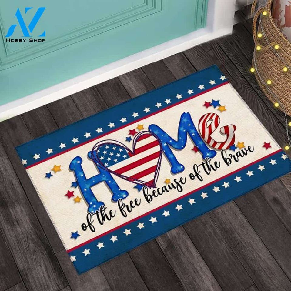 Home Of The Free Because Of The Brave 4th Of July Easy Clean Welcome DoorMat | Felt And Rubber | DO3385