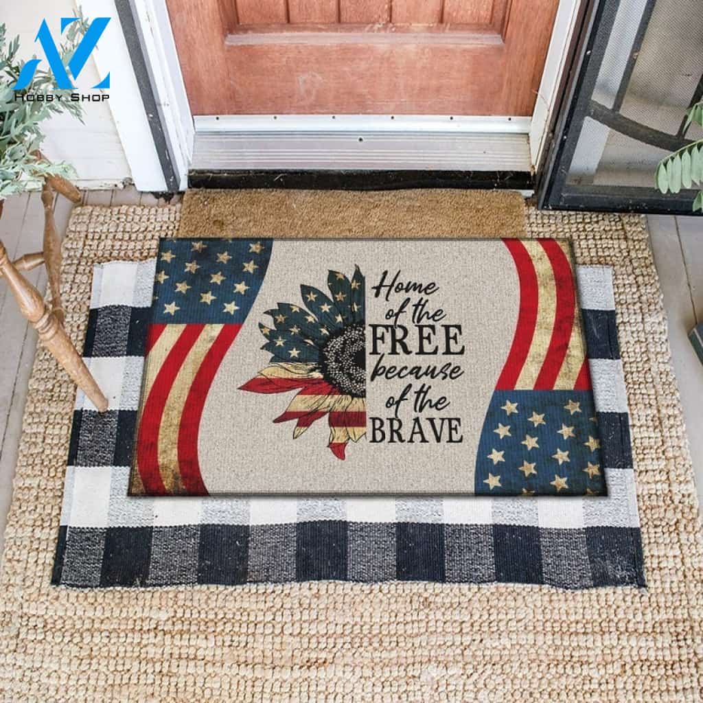Home Of The Free Because Of The Brave Doormat, Sunflower American Doormat, Freedom Doormat Welcome Mat House Warming Gift Home Decor Funny Doormat Gift Idea