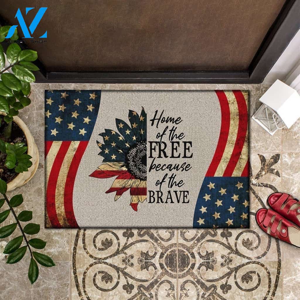Home Of The Free Because Of The Brave Doormat, Sunflower American Doormat, Freedom Doormat Welcome Mat House Warming Gift Home Decor Funny Doormat Gift Idea
