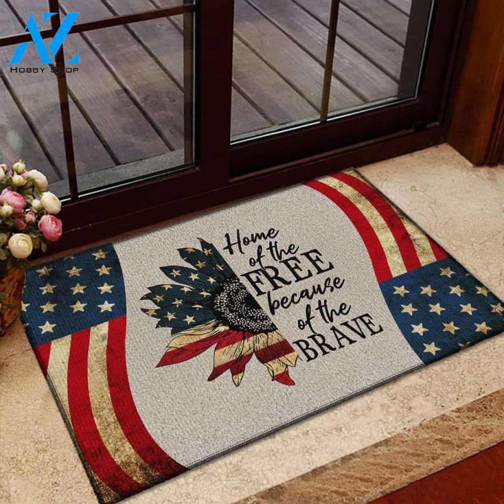 Home Of The Free Because Of The Brave Doormat, Sunflower American Doormat, Freedom Doormat Welcome Mat House Warming Gift Home Decor Funny Doormat Gift Idea