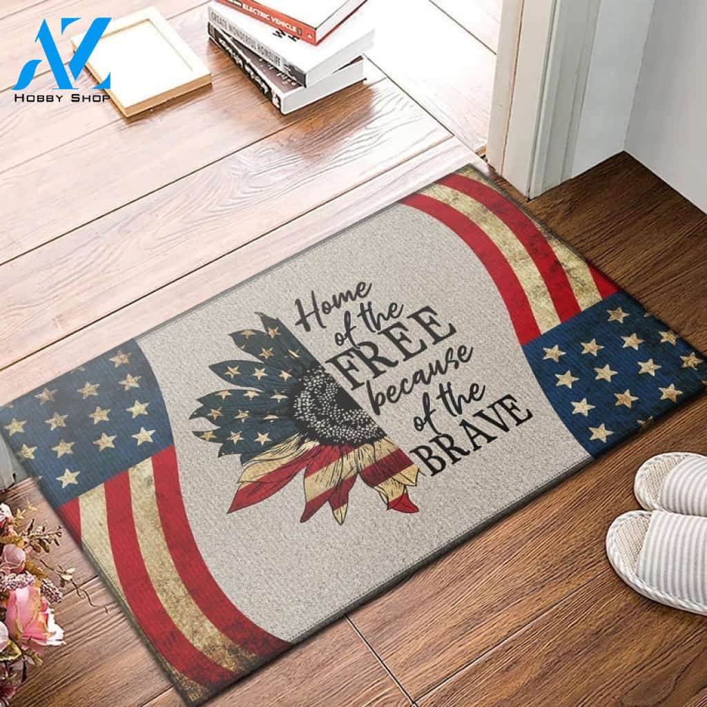 Home Of The Free Because Of The Brave Doormat, Sunflower American Doormat, Freedom Doormat Welcome Mat House Warming Gift Home Decor Funny Doormat Gift Idea