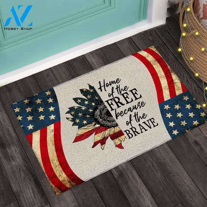 Home Of The Free Because Of The Brave Doormat, Sunflower American Doormat, Freedom Doormat Welcome Mat House Warming Gift Home Decor Funny Doormat Gift Idea