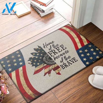 Home Of The Free Because Of The Brave Doormat, Sunflower American Doormat, Freedom Doormat Welcome Mat House Warming Gift Home Decor Funny Doormat Gift Idea