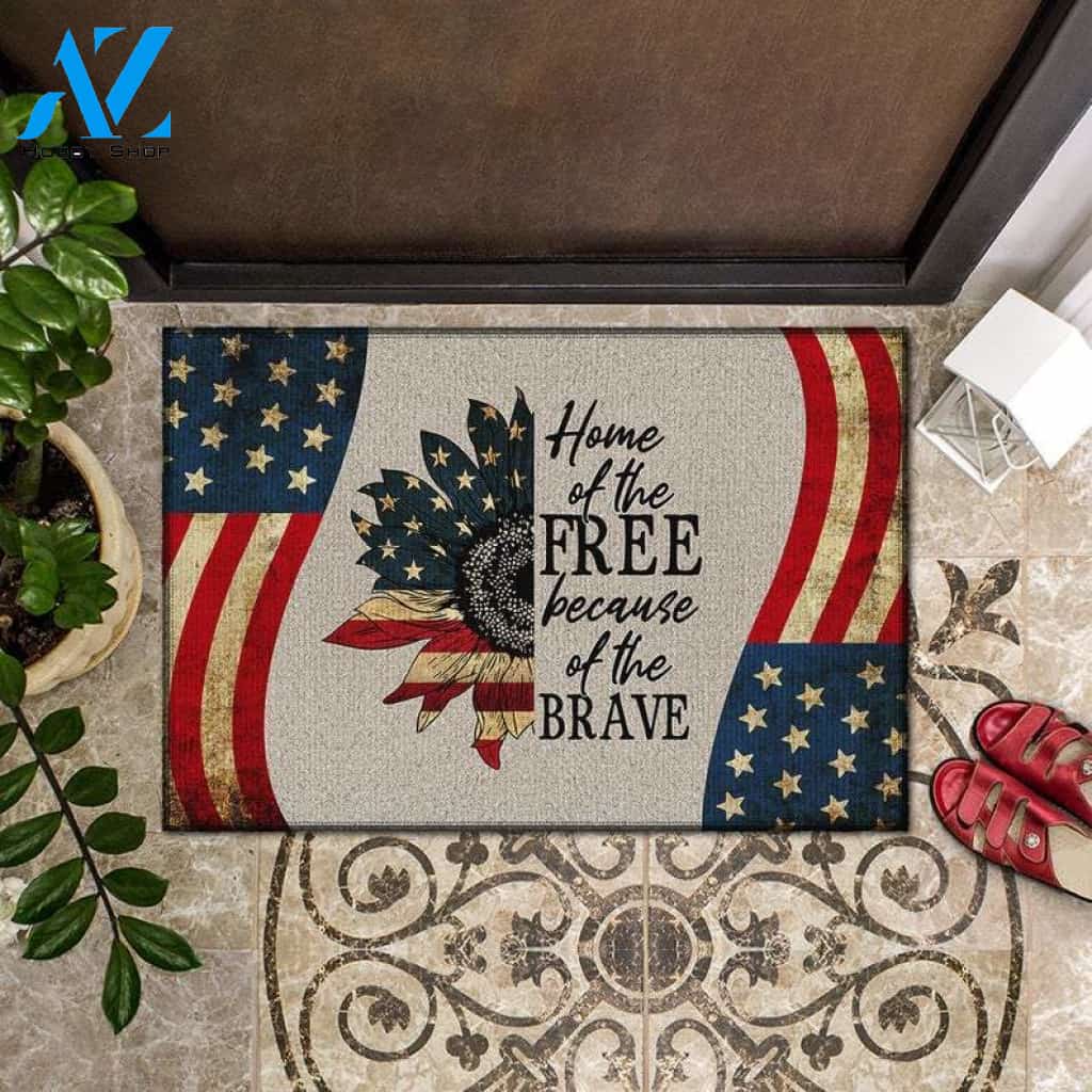 Home Of The Free Because Of The Brave Doormat, Sunflower American Doormat, Freedom Doormat Welcome Mat House Warming Gift Home Decor Funny Doormat Gift Idea