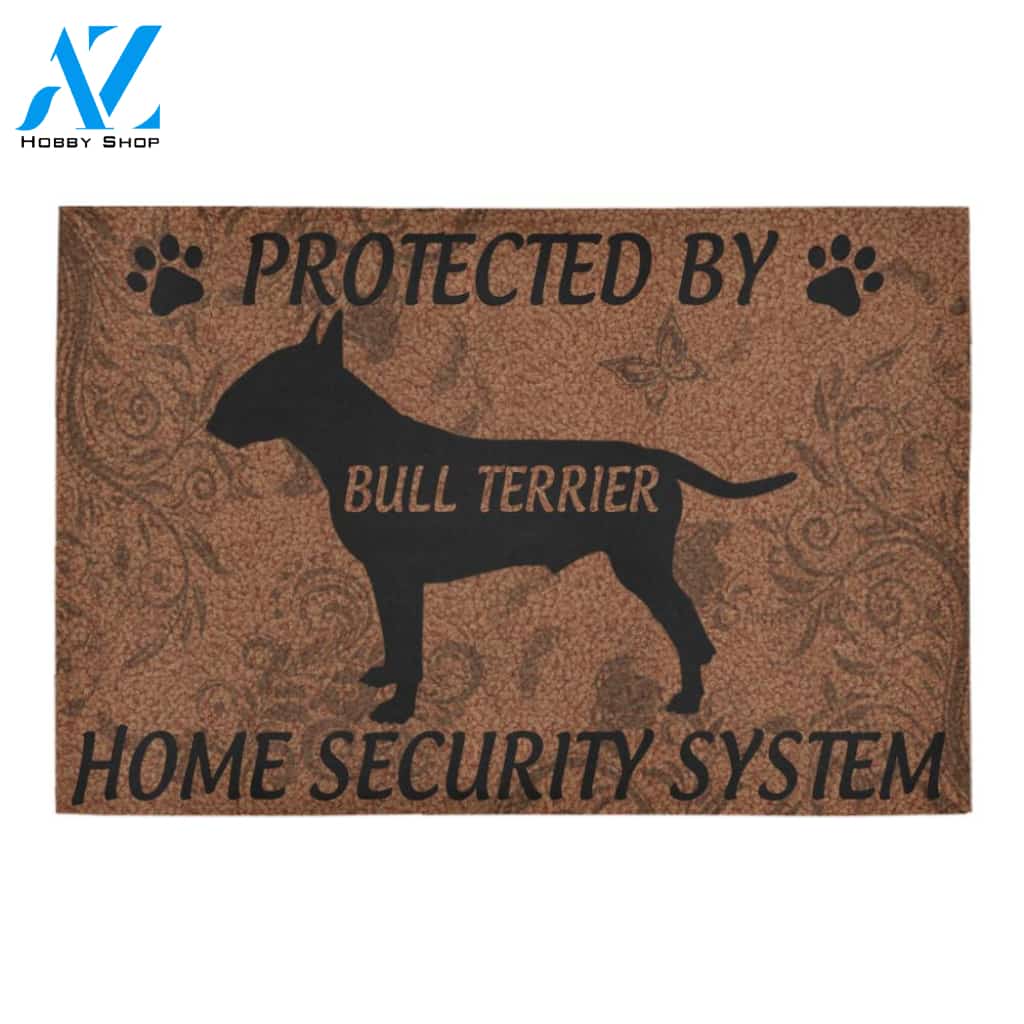 Home Security System Protected By Bull Terrier Doormat Indoor And Outdoor Mat Entrance Rug Sweet Home Decor Housewarming Gift Gift For Friend Family Stem Feminist