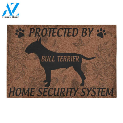 Home Security System Protected By Bull Terrier Doormat Indoor And Outdoor Mat Entrance Rug Sweet Home Decor Housewarming Gift Gift For Friend Family Stem Feminist