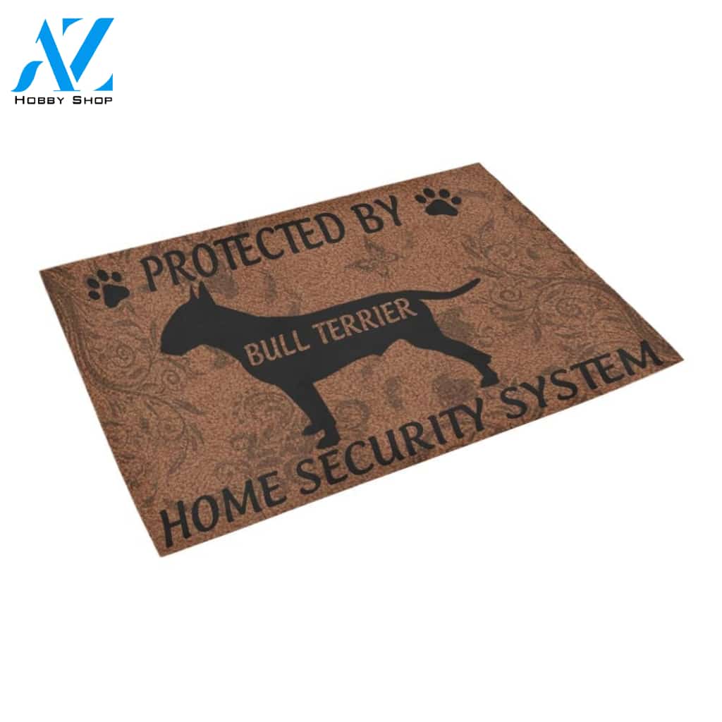 Home Security System Protected By Bull Terrier Doormat Indoor And Outdoor Mat Entrance Rug Sweet Home Decor Housewarming Gift Gift For Friend Family Stem Feminist