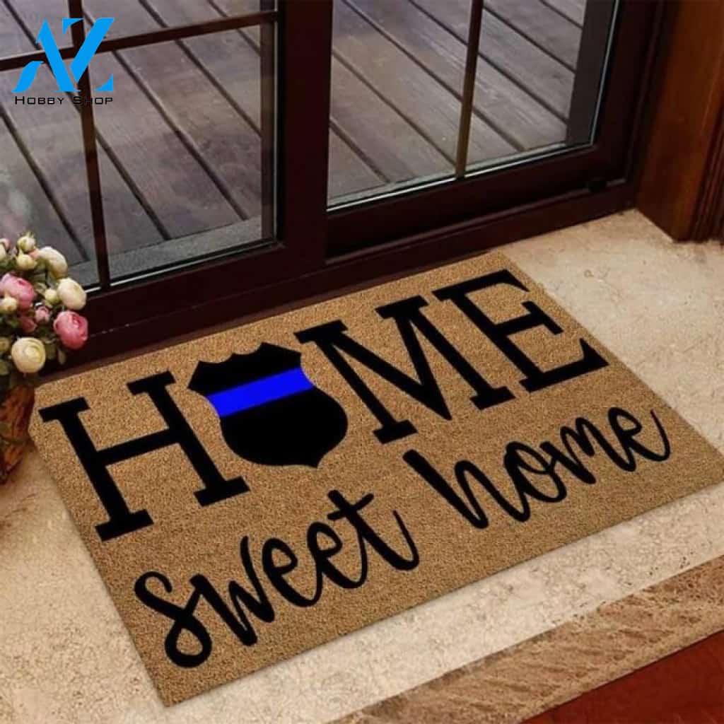 Home Sweet Home Police Coir Pattern Print Doormat | Welcome Mat | House Warming Gift