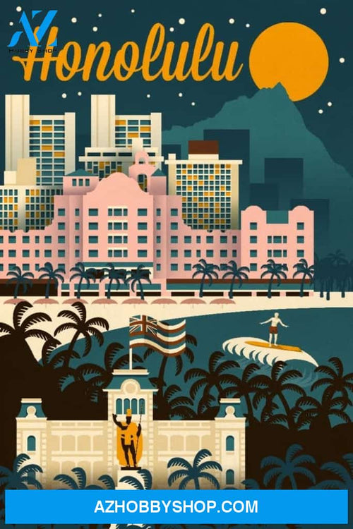 Honolulu Hawaii Retro Skyline