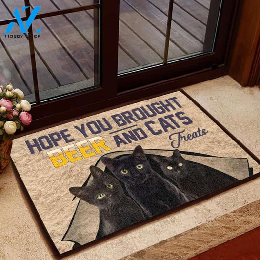 Hope You Brought Beer And Cats Treats Doormat Welcome Mat Housewarming Gift Home Decor Funny Doormat Best Gift Idea For Cat Lovers
