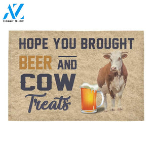 Personalized Name Family House Hope You Brought Beer And Cow Treats Doormat Welcome Mat Housewarming Gift Home Decor Funny Doormat Best Gift Idea For Family Birthday Gift