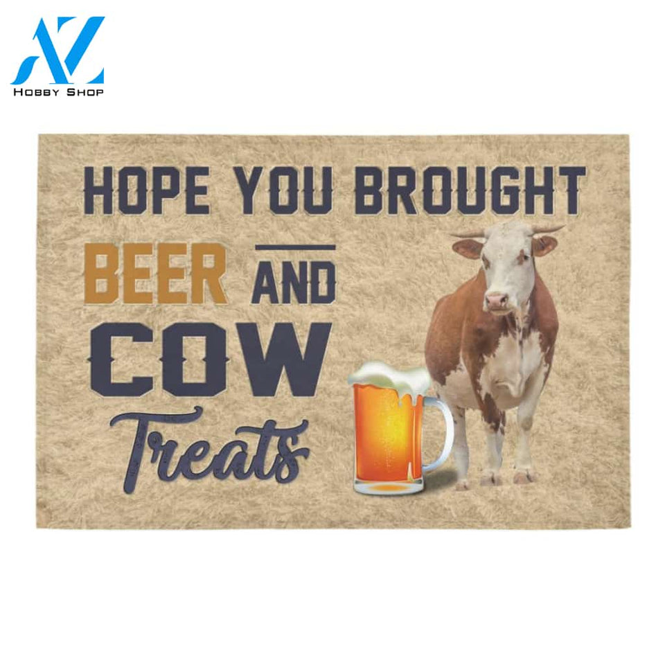 Personalized Name Family House Hope You Brought Beer And Cow Treats Doormat Welcome Mat Housewarming Gift Home Decor Funny Doormat Best Gift Idea For Family Birthday Gift