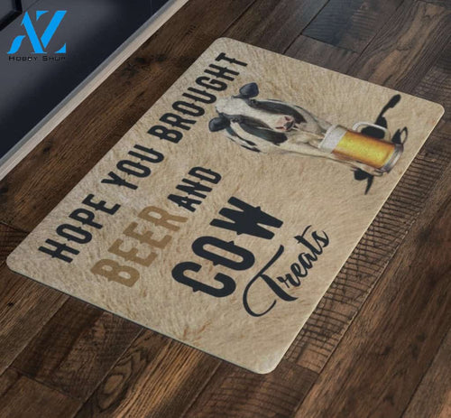 Personalized Name Family House Hope You Brought Beer And Cow Treats Funny Indoor And Outdoor Doormat Warm House Gift Welcome Mat Birthday Gift For Cow And Beer Lovers