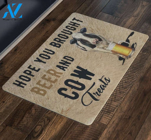 Personalized Name Family House Hope You Brought Beer And Cow Treats Funny Indoor And Outdoor Doormat Warm House Gift Welcome Mat Birthday Gift For Cow And Beer Lovers